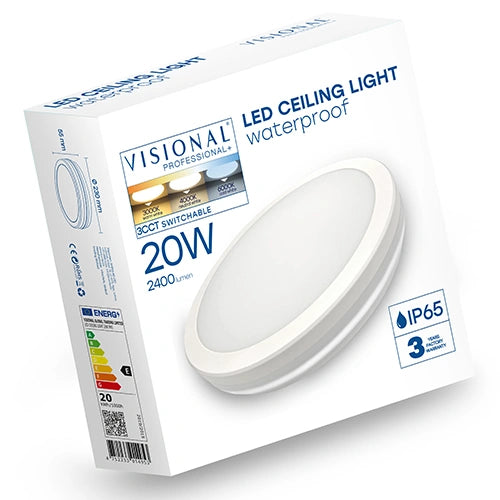 LED-plafond | Ø23cm | 20W | 3CCT | 2400lm | IP65 | vit