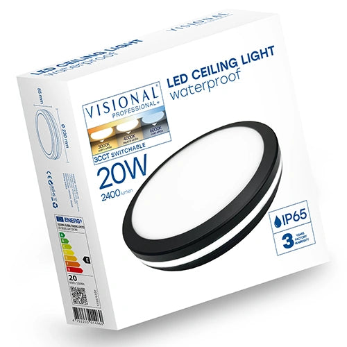 LED-plafond | Ø23cm | 20W | 3CCT | 2400lm | IP65 | svart