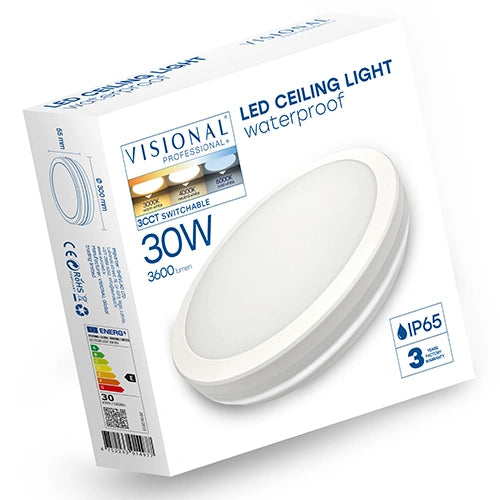 LED-plafond | Ø30cm | 30W | 3CCT | 3600lm | IP65 | vit