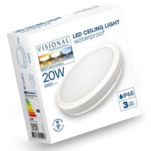 LED-plafond med rörelsesensor | Ø23cm | 20W | 3CCT | 2400lm | IP65 | vit