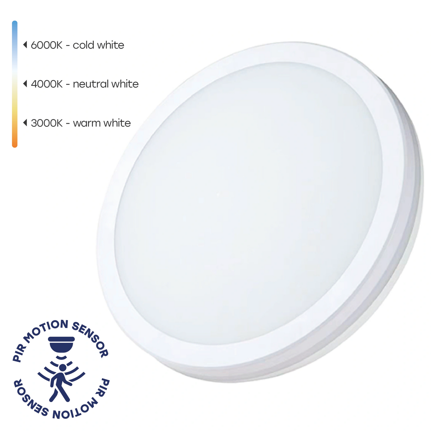 LED-plafond med rörelsesensor | Ø23cm | 20W | 3CCT | 2400lm | IP65 | vit