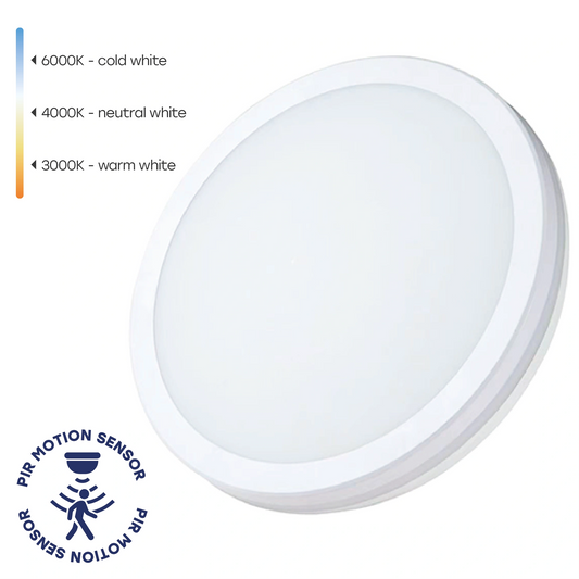 LED-plafond med rörelsesensor | Ø23cm | 20W | 3CCT | 2400lm | IP65 | vit