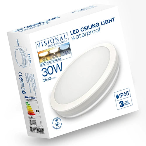 LED-plafond med rörelsesensor | Ø30cm | 30W | 3CCT | 3600lm | IP65 | svart