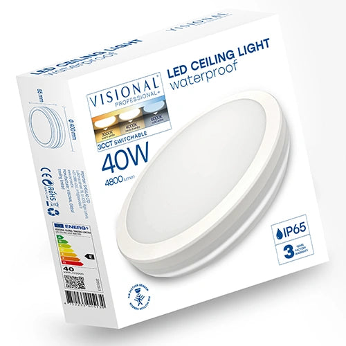 LED-plafond med rörelsesensor | Ø40cm | 40W | 3CCT | 4800lm | IP65 | vit