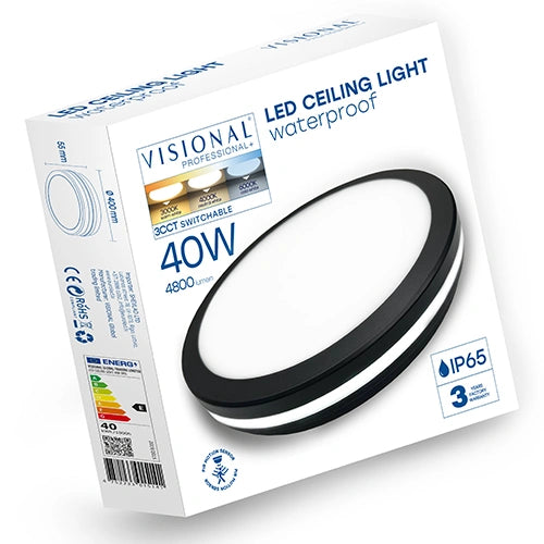 LED-plafond med rörelsesensor | Ø40cm | 40W | 3CCT | 4800lm | IP65 | svart