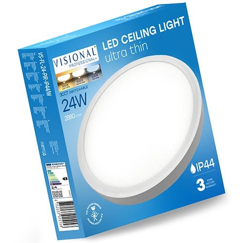 LED-plafond SLIM med rörelsesensor | Ø30cm | 24W | 3CCT | 2880lm | IP44 | vit