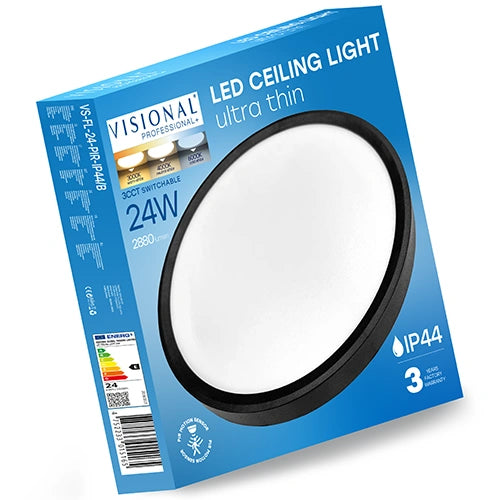 LED-plafond SLIM med rörelsesensor | Ø30cm | 24W | 3CCT | 2880lm | IP44 | svart