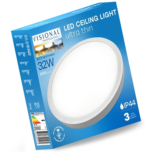 LED-plafond SLIM med rörelsesensor | Ø40cm | 32W | 3CCT | 3840lm | IP44 | vit