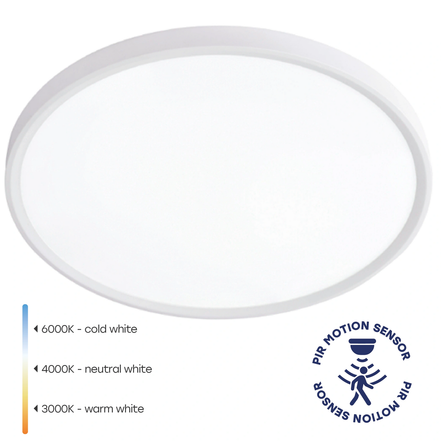 LED-plafond SLIM med rörelsesensor | Ø40cm | 32W | 3CCT | 3840lm | IP44 | vit