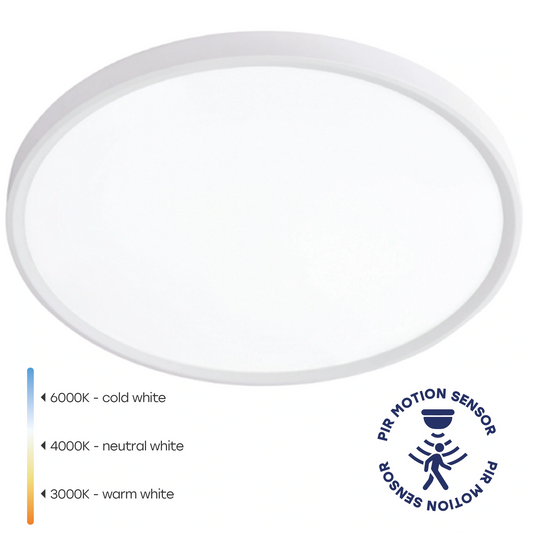 LED-plafond SLIM med rörelsesensor | Ø40cm | 32W | 3CCT | 3840lm | IP44 | vit