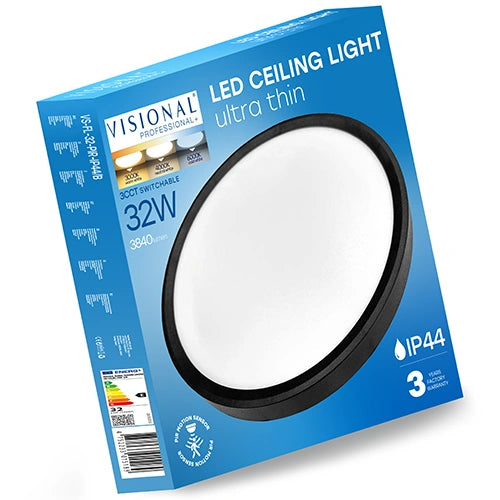 LED-plafond SLIM med rörelsesensor | Ø40cm | 32W | 3CCT | 3840lm | IP44 | svart