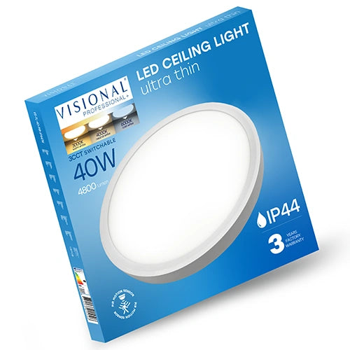 LED-plafond SLIM med rörelsesensor | Ø50cm | 40W | 3CCT | 4800lm | IP44 | vit