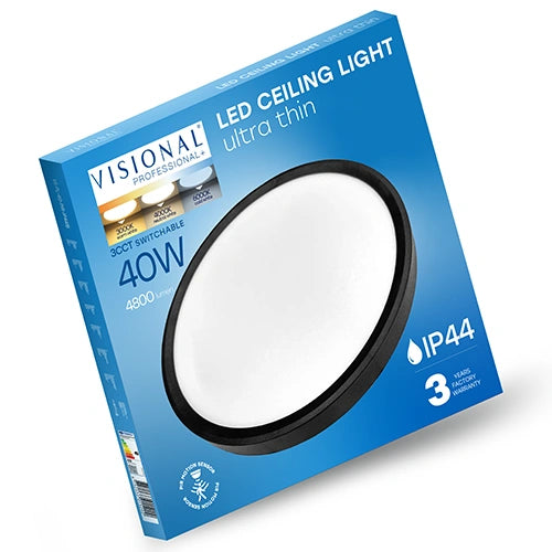 LED-plafond SLIM med rörelsesensor | Ø50cm | 40W | 3CCT | 4800lm | IP44 | svart