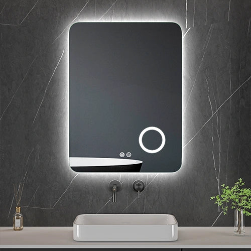 GLOW | Spegel med LED-belysning, värme med imskyddsfunktion och förstoringsglas | 80x60cm