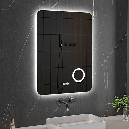 GLOW | Spegel med LED-belysning, värme med imskyddsfunktion och förstoringsglas | 80x60cm