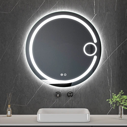 SOLAR | Spegel med LED-belysning, värme med imskyddsfunktion och förstoringsglas | Ø80cm