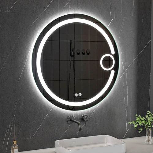 SOLAR | Spegel med LED-belysning, värme med imskyddsfunktion och förstoringsglas | Ø80cm