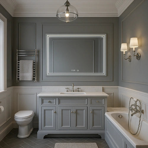 TESORO | Spegel med LED-belysning, värme med imskyddsfunktion och digital klocka | 60x80cm