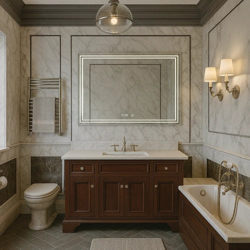 TESORO | Spegel med LED-belysning, värme med imskyddsfunktion och digital klocka | 60x80cm