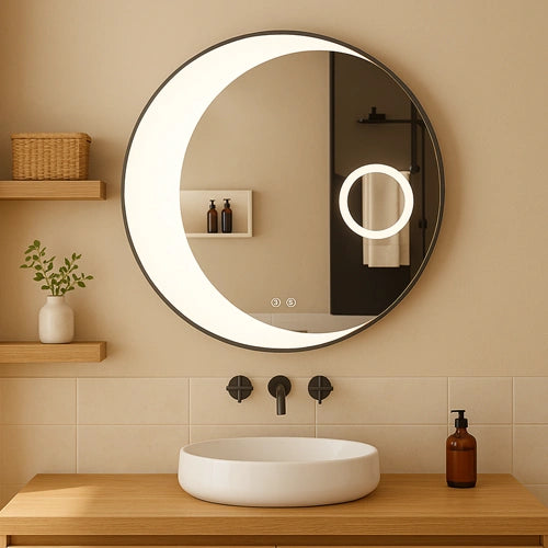 LUNARIA | Spegel med LED-belysning, värme med imskyddsfunktion och förstoringsglas | Ø80cm