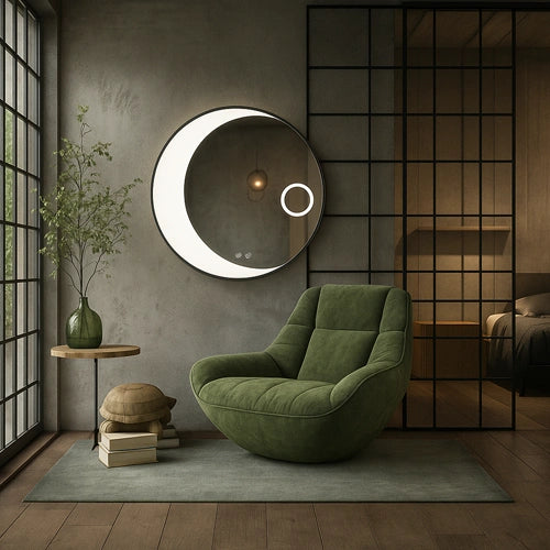 LUNARIA | Spegel med LED-belysning, värme med imskyddsfunktion och förstoringsglas | Ø80cm