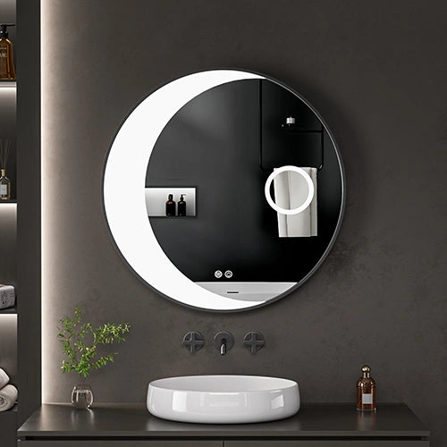 LUNARIA | Spegel med LED-belysning, värme med imskyddsfunktion och förstoringsglas | Ø80cm