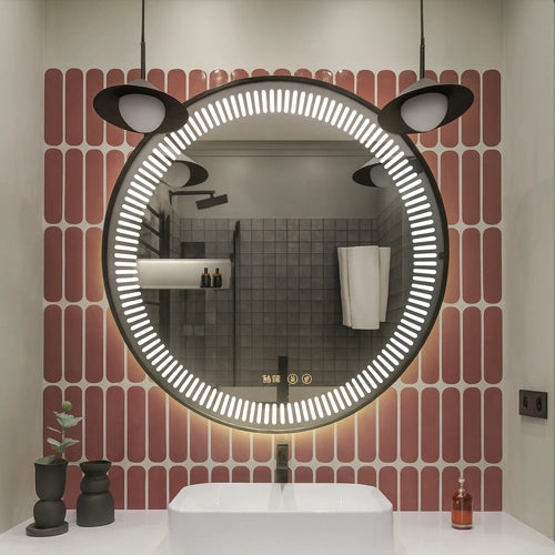 STELLARA | Spegel med LED-belysning, värme med imskyddsfunktion och digital klocka | Ø80cm