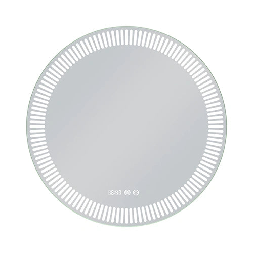 STELLARA | Spegel med LED-belysning, värme med imskyddsfunktion och digital klocka | Ø80cm