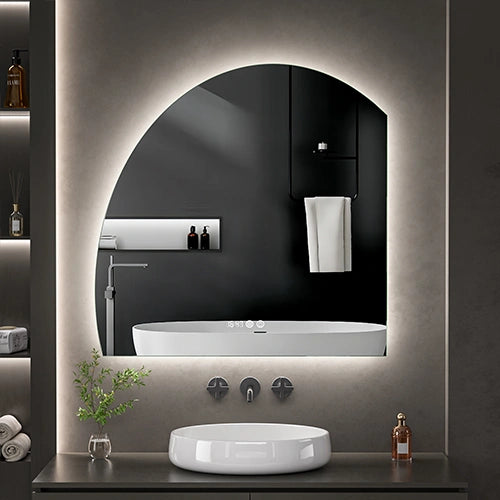 TAGLIATTA | Spegel med LED-belysning, värme med imskyddsfunktion och digital klocka | 90x90cm