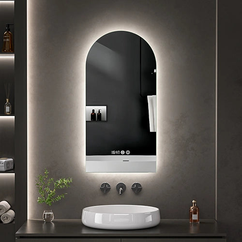 DIAMIRA | Spegel med LED-belysning, värme med imskyddsfunktion och digital klocka | 90x90cm