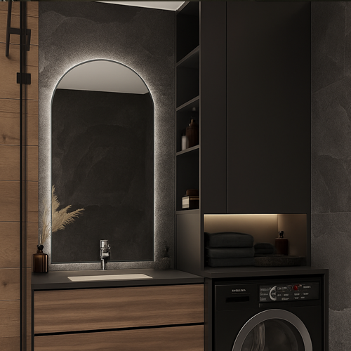 DIAMIRA | Spegel med LED-belysning, värme med imskyddsfunktion och digital klocka | 90x90cm