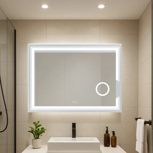 SPLENDORE | Spegel med LED-belysning, värme med imskyddsfunktion och förstoringsglas | 80x110cm