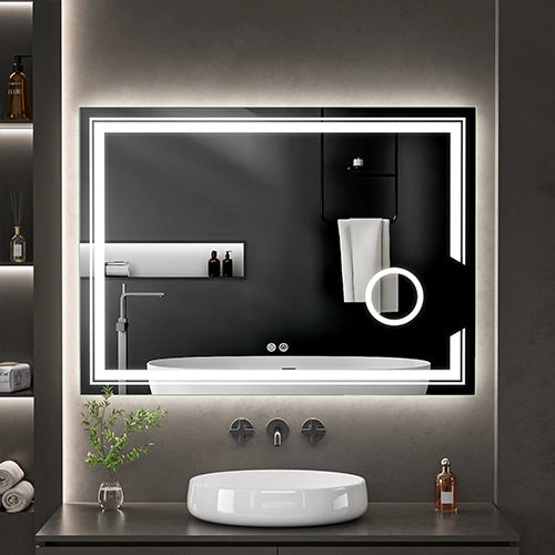 SPLENDORE | Spegel med LED-belysning, värme med imskyddsfunktion och förstoringsglas | 80x110cm