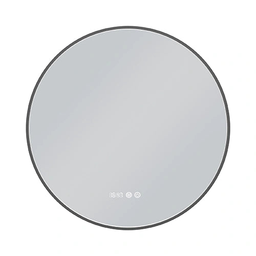 OMBRA | Spegel med LED-belysning, värme med imskyddsfunktion och digital klocka | Ø80cm